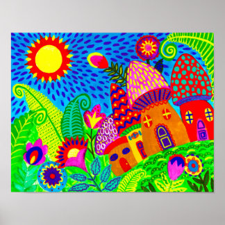 Toadstool Magical Garden Folk Art Print