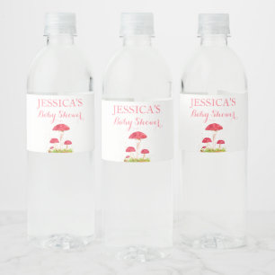 Toadstool Mushroom Watercolor Cute Baby Shower Water Bottle Label