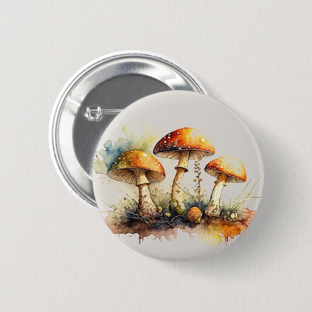 Toadstool Mushrooms, Amanita Muscaria  2 Inch Round Button (Front & Back)