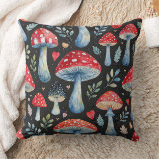 toadstool story in watercolor pattern throw pillow