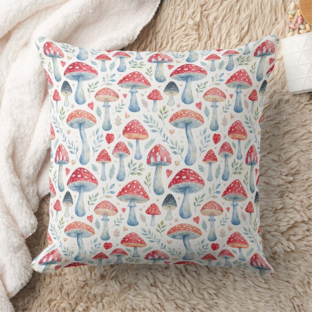 toadstool story in watercolor pattern throw pillow (Blanket)