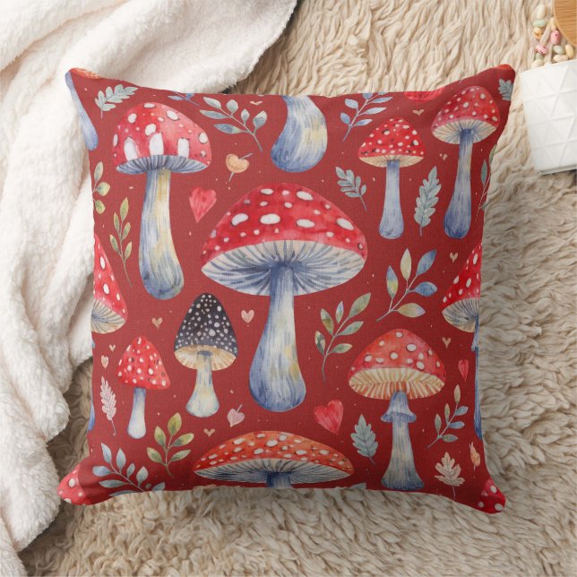 toadstool story in watercolor pattern throw pillow (Blanket)
