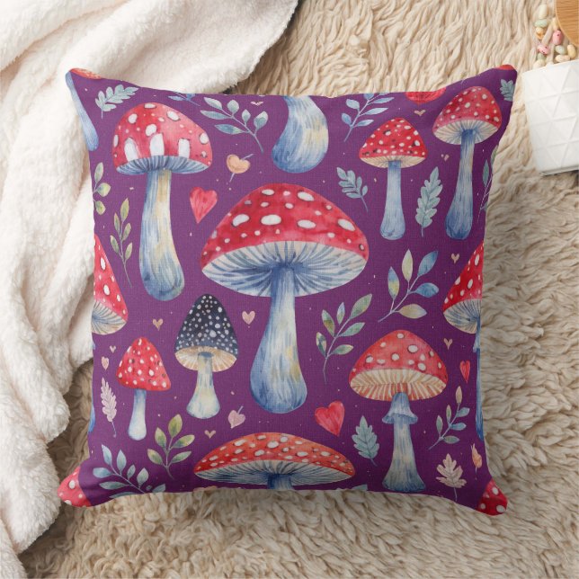 toadstool story in watercolor pattern throw pillow (Blanket)