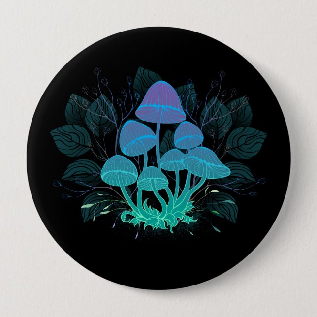Toadstools in Bushes 4 Inch Round Button (Front)