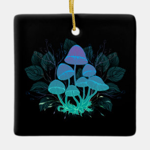 Toadstools in Bushes Ceramic Ornament