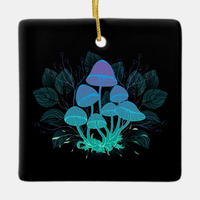 Toadstools in Bushes Ceramic Ornament (Front)