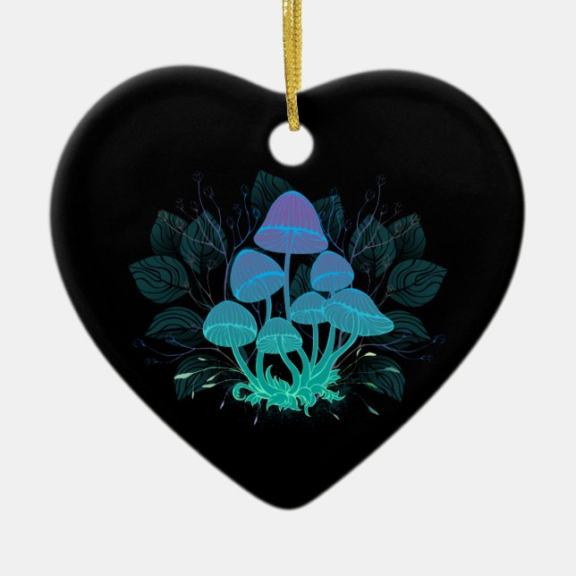 Toadstools in Bushes Ceramic Ornament (Front)