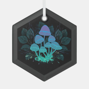 Toadstools in Bushes Glass Ornament