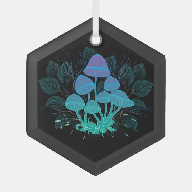 Toadstools in Bushes Glass Ornament (Front)