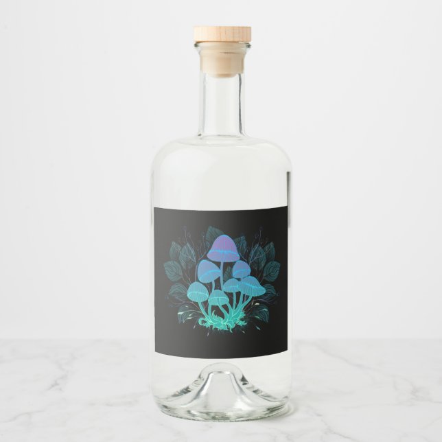 Toadstools in Bushes Liquor Bottle Label (Front)