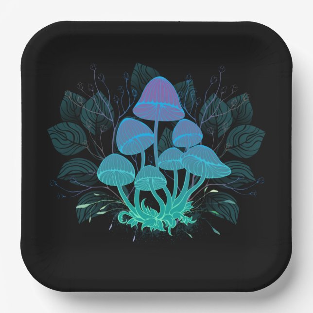 Toadstools in Bushes Paper Plate (Front)