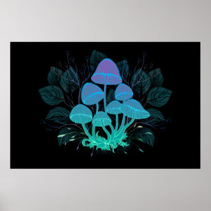 Toadstools in Bushes Poster