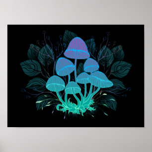 Toadstools in Bushes Poster