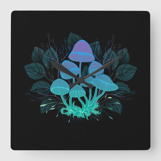 Toadstools in Bushes Square Wall Clock (Front)