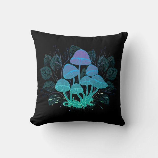 Toadstools in Bushes Throw Pillow (Front)