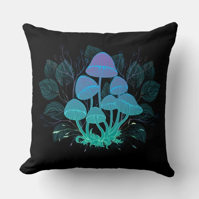 Toadstools in Bushes Throw Pillow (Front)