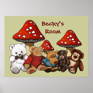 Toadstools & Teddy Bears: Child's Room Personalize Poster