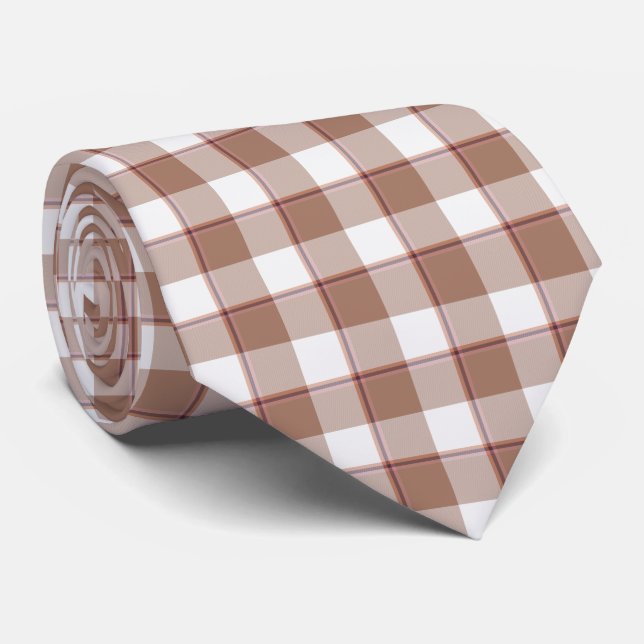 Toast Brown and Athens Gray Plaid Neck Tie (Rolled)