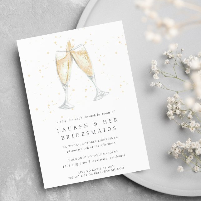 Toast Champagne | Bridesmaids Brunch Invitation (5x7 champagne themed bridesmaids brunch invitation on matte white paper)