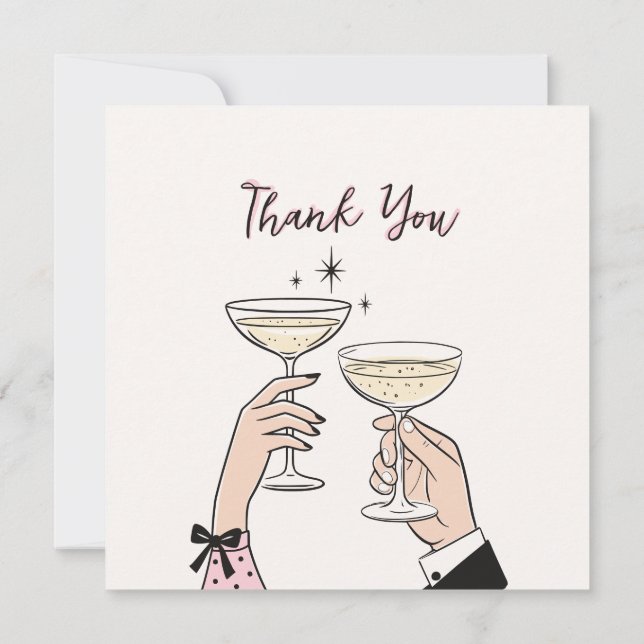 Toast de Champagne Whimsical Rose, Carte de remerc (Dos)
