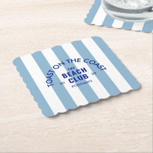 Toast On The Coast The Beach Club Blue Stripe Paper Coaster