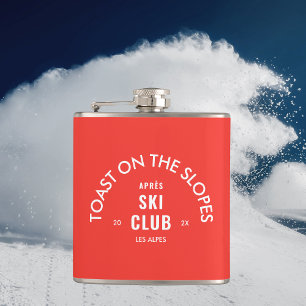 Toast On The Slopes Après Ski Club Retro Red Hip Flask