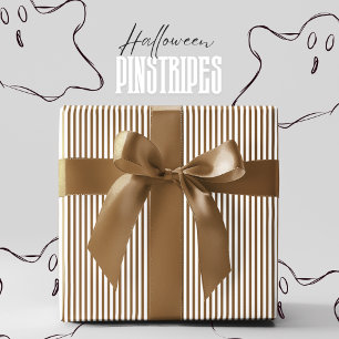 Toasted Caramel Brown & White Pinstripe Halloween Wrapping Paper