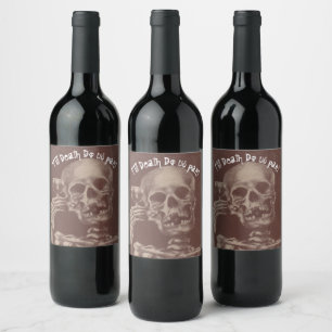Toasting till death do us part Happy skeleton Fun Wine Label