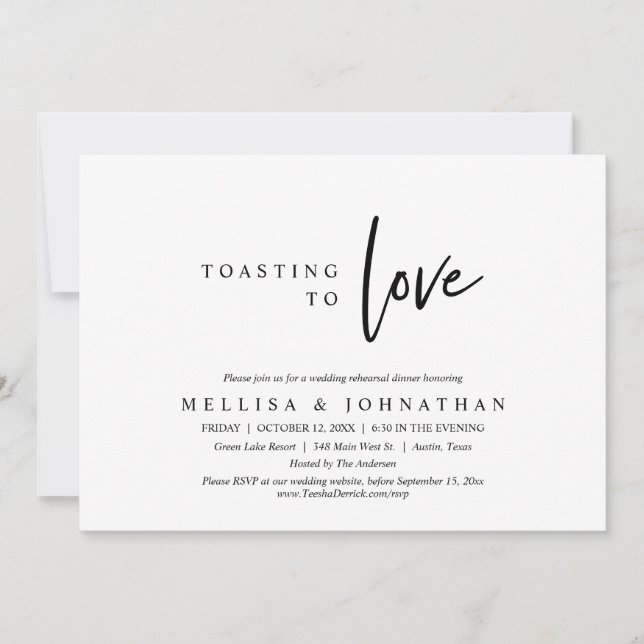 Toasting To Love, Wedding Rehearsal Dinner Invitation (Front)
