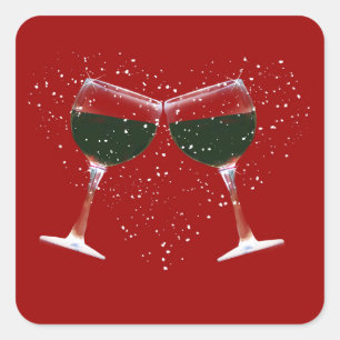 Toasting Wine Glass and Heart Stickers