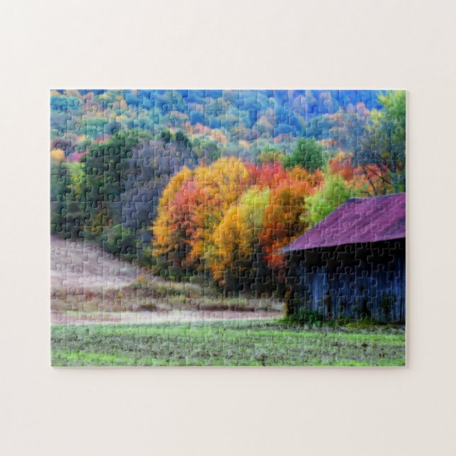 Tobacco Barn Fall Foliage Nature  Jigsaw Puzzle (Horizontal)
