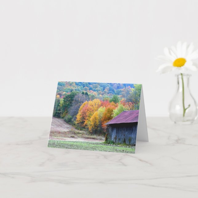 Tobacco Barn Fall Leaves Personalized Note Card (Small Plant)