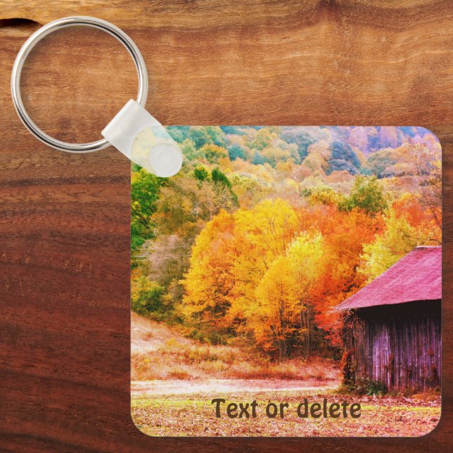 Tobacco Barn In Autumn Vintage Personalized Keychain (Front)