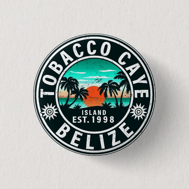 Tobacco Caye Belize Retro Sunset Souvenirs 60s 1 Inch Round Button (Front)