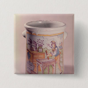 Tobacco pot depicting a tobacconist 2 inch square button