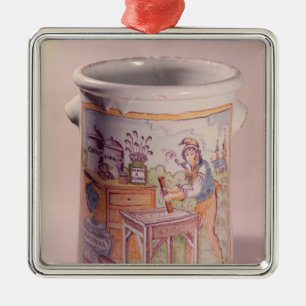 Tobacco pot depicting a tobacconist metal ornament