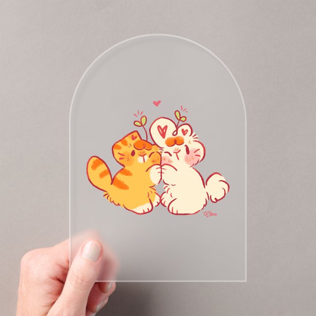 Tobi & Tansy Hug - Cute Cat & Bunny Acrylic Invitations (Insitu (Handheld))