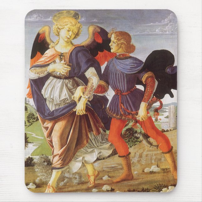 Tobias and the Angel by Andrea del Verrocchio Mouse Pad (Front)