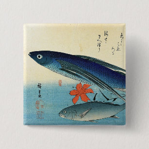 Tobiuo & Ishimochi - Colourful Japanese Fish Print 2 Inch Square Button