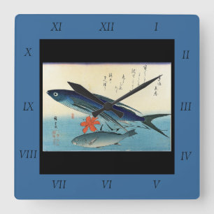Tobiuo & Ishimochi - Colourful Japanese Fish Print Square Wall Clock