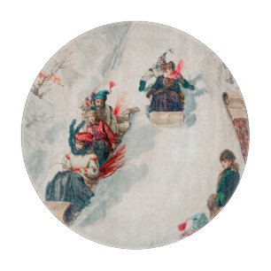 "Tobogganing", Chromolithograph, Louis Prang & Co. Cutting Board