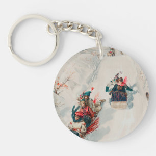 "Tobogganing", Chromolithograph, Louis Prang & Co. Keychain