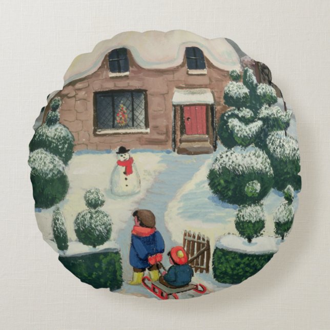 Tobogganing Round Pillow (Front)