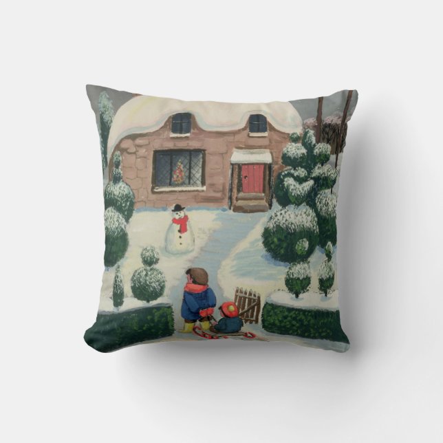 Tobogganing Throw Pillow (Front)