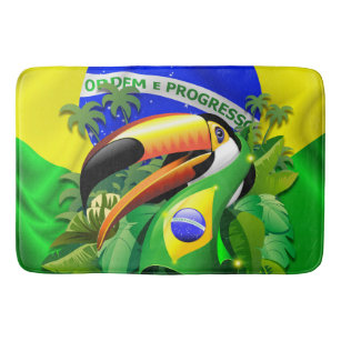 Toco Toucan with Brazil Flag  Bath Mat