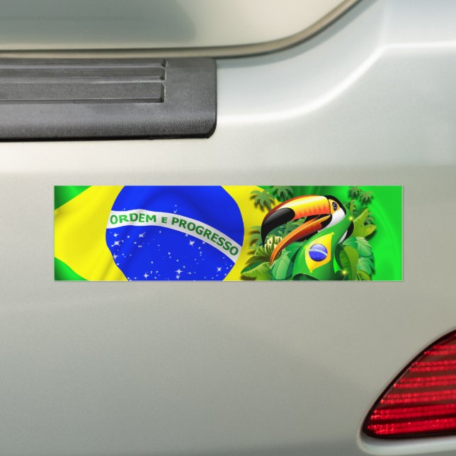 Toco Toucan with Brazil Flag  Bumper Sticker (On Car)