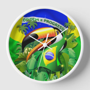 Toco Toucan with Brazil Flag Clock