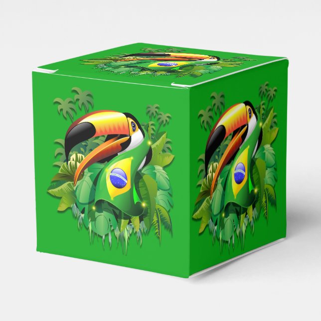 Toco Toucan with Brazil Flag  Favor Box (Front Side)