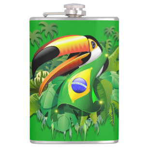 Toco Toucan with Brazil Flag Hip Flask
