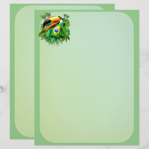 Toco Toucan with Brazil Flag Letterhead